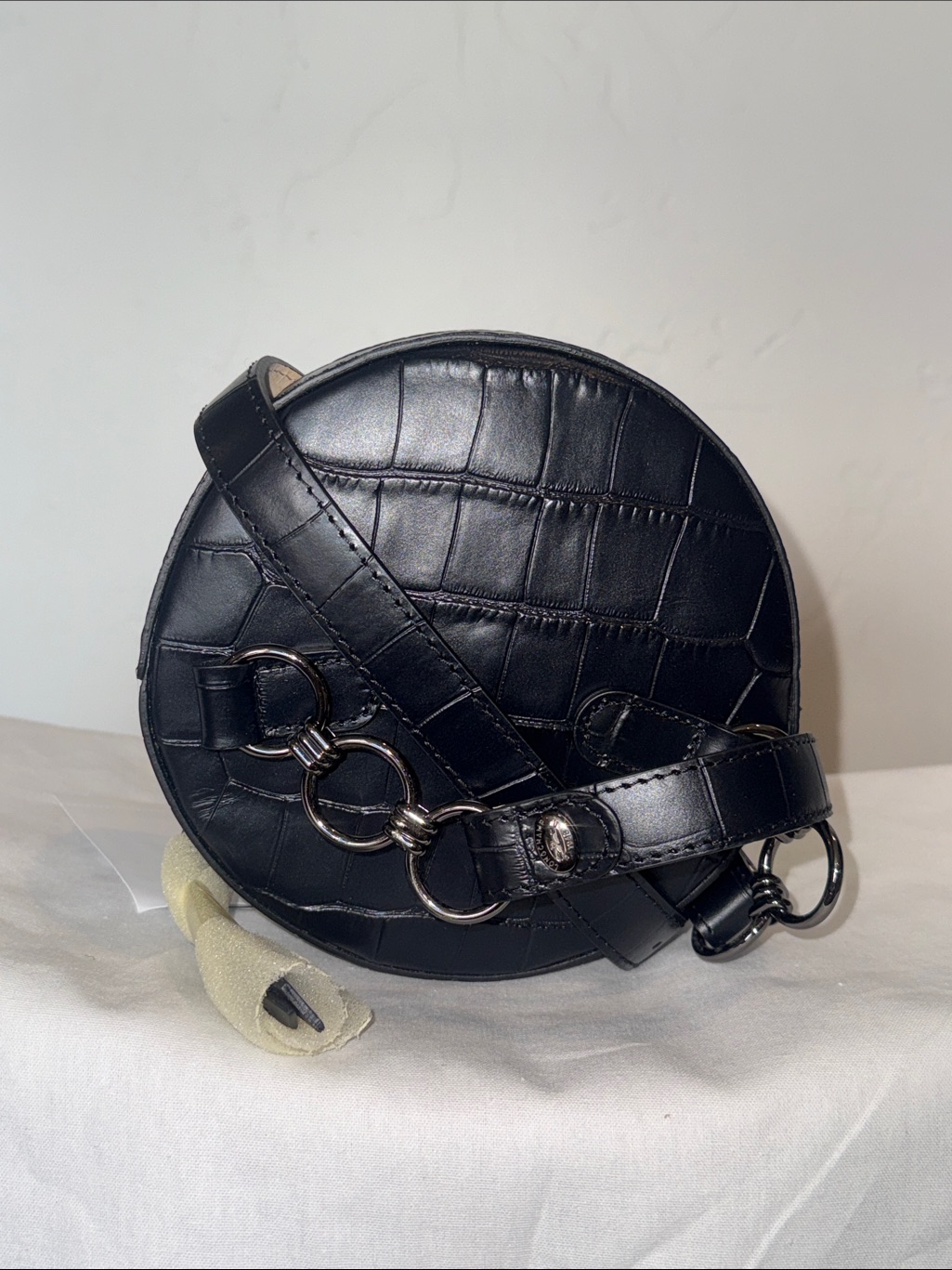 Longchamp Black Croc-Embossed Round Crossbody Bag